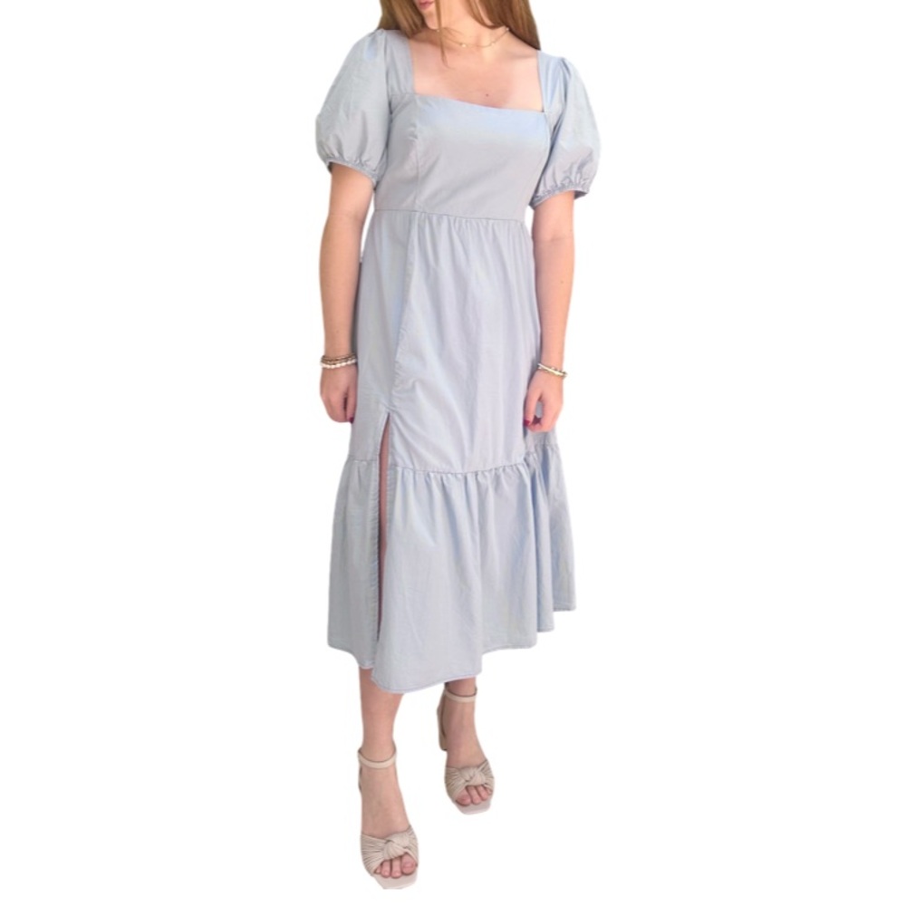 Astr Blue Puff Sleeve Midi Sundress